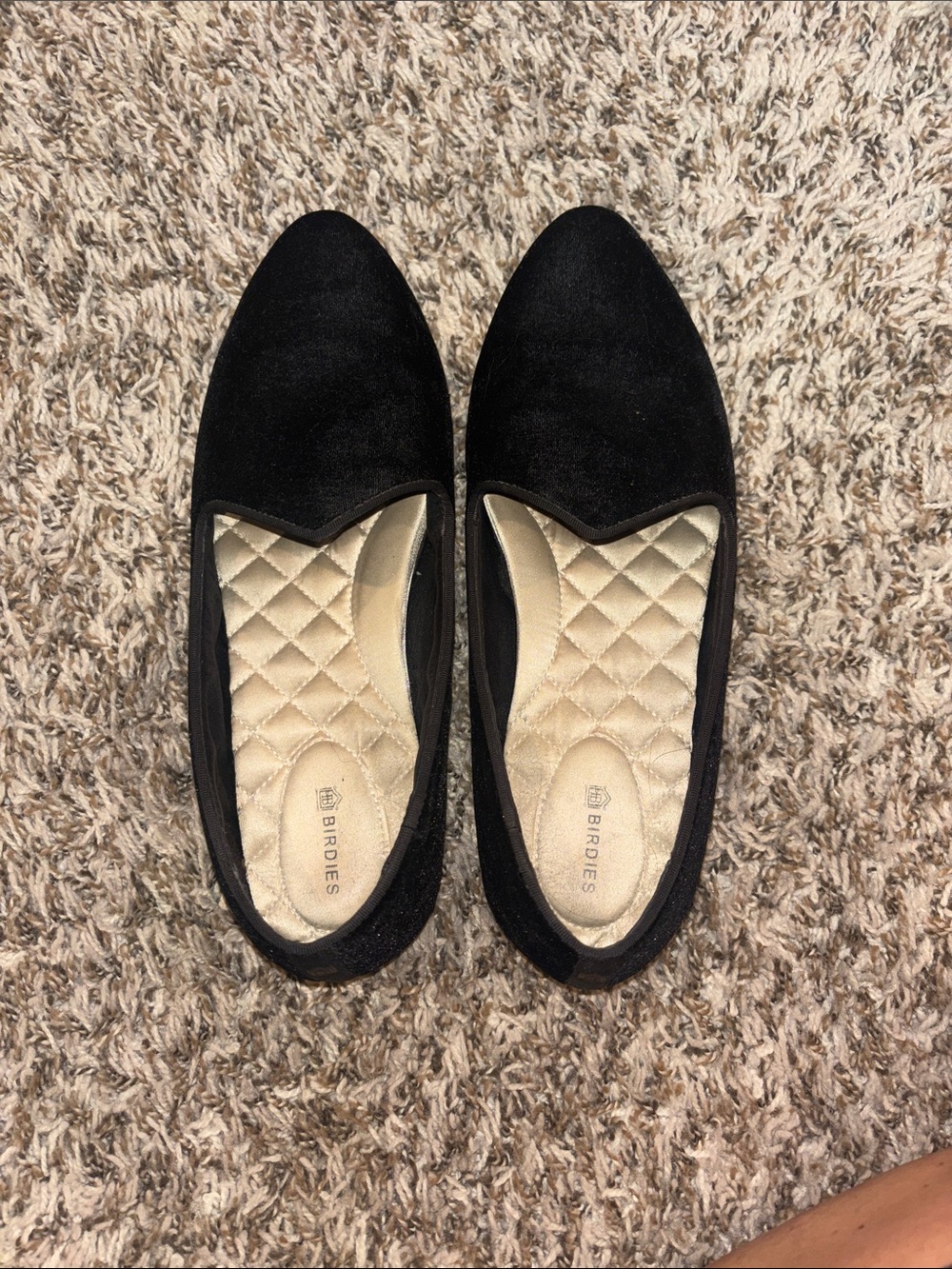 Birdies Black Quilted-Insole Slip-On Flats